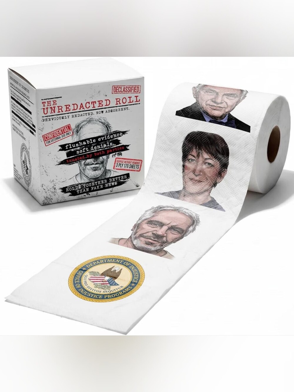 Department of Injustice Unredacted Roll Novelty Toilet Paper Gag Gift, 3-Ply
